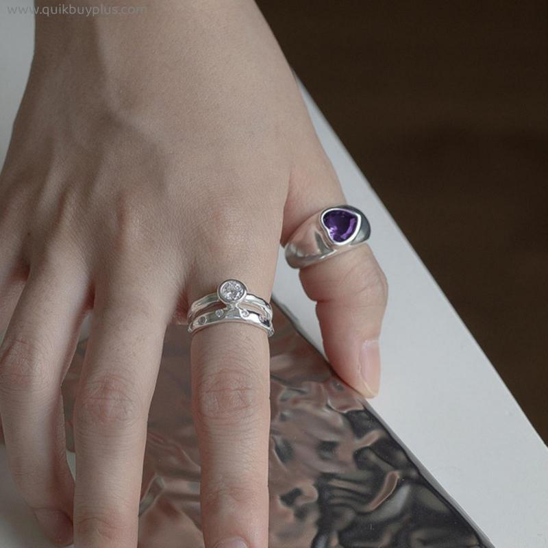 FOXANRY 925 Stamp Rings for Women Trendy Elegant Charming Sweet Creative Sparkling Purple Zircon Party Jewelry Gifts