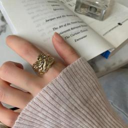 FOXANRY 925 Stamp Wide Rings For Women Trendy Elegant Vintage Hip Hop Simple Irregular Texture Design Party Jewelry
