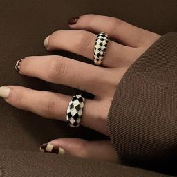 FOXANRY Spring New 925 Stamp Couples Rings Fashion Simple Black White Cross Geometric Party Jewelry Gifts For Women