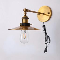FREEDL Gold Industrial Wall Lights With Switch, E27 Wall Lamp Bedside Vintage With Plug, Loft Style Wall Lighting Corridor Retro With Brass Effect, Rustic Wall Lamps Cafe Antique Home Lighting,D