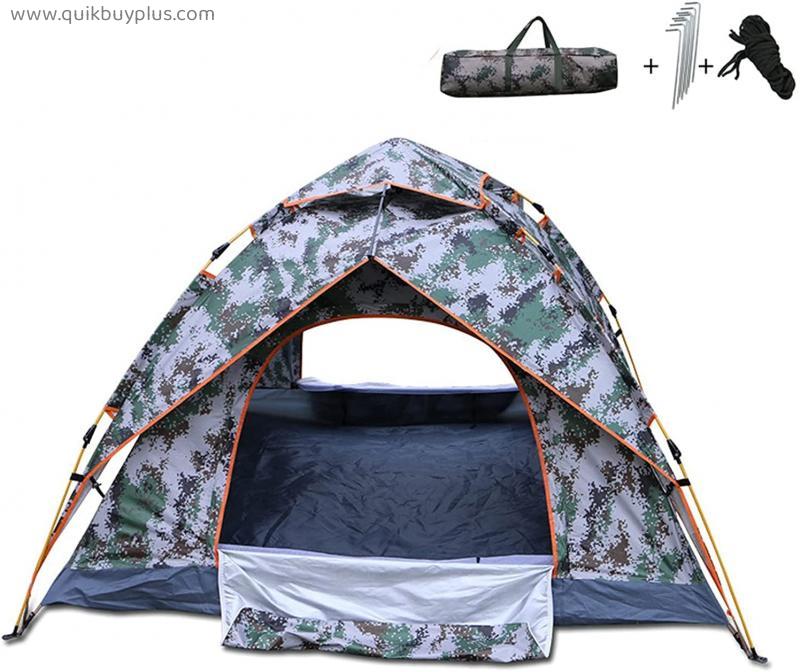 FXLYMR Tent Outdoor Camping Outing 3-4 Person Foldable Camping Tents, Camouflage Style Outdoor Portable Thickening Automatic Pop-Up Outdoor Camping Windproof and Rainproof Equipment,230X200X130Cm