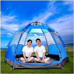 FXLYMR Tent Outdoor Camping Outing Outdoor Pop-Up Tents for Camping, 3-4 People Fully Automatic Speed Opening Thickened Double-Layer Rainproof Ultra-Light Hiking, Fishing Tent,Blue