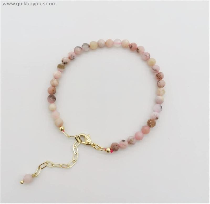 Faceted Pink Opal Bracelet Gemstone Delicate Adjustable Natural Stones Women Bracelet (Gem Color : Adjustable, Metal Color : 14K Gold Filled)