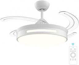 Fan 42 Invisible Ceiling Inch Strong Wind With Light And Remote Control,Retractable Blades Chandelier Fans Ceiling Light with Fans for Bedroom Living Room (Color : White)