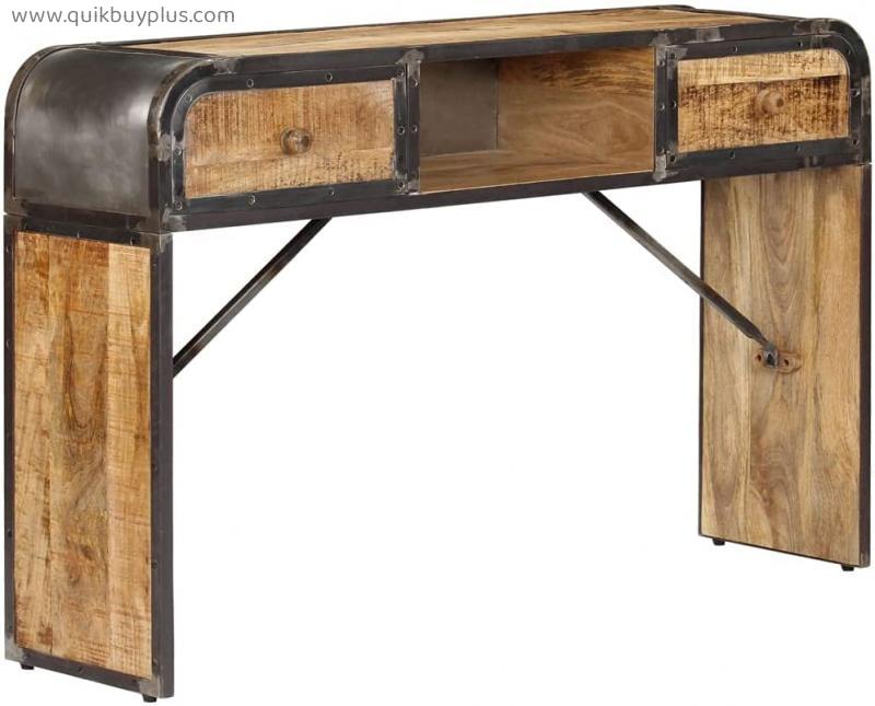 Farmhouse Accent Console Table Sideboard Kitchen Buffet, Industrial Style Entryway Table Cupboard with 2 Drawers & Open Shelves, Steel Frame, Brown Distressed Living Room Furniture