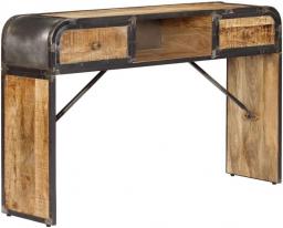 Farmhouse Accent Console Table Sideboard Kitchen Buffet, Industrial Style Entryway Table Cupboard With 2 Drawers & Open Shelves, Steel Frame, Brown Distressed Living Room Furniture