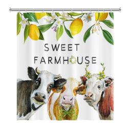 Farmhouse Highland Cow Bull Shower Curtain With Hooks Funny Cattle Bull Donke Floral Decoration Country Style Bothroom Curtains