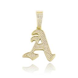 Fashion Archaic Capital Initial Letter Name Pendant Necklace 14K Gold Plated Cubic Zirconia Hip Hop Alphabet 26 A-Z gold sweater chain Jewelry Gifts Accessories for Men Women