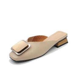 Fashion Designer Women Slippers Slip on Mules Heel Casual Shoes British Buckle Slides Wooden Block Heels Summer Footwear