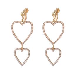 Fashion Gold Color Heart Pearl Clip on Earrings for Women Statement Temperament Dangle Ear Clips Jewelry Wedding Gift