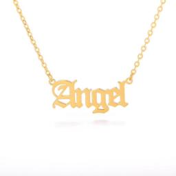 Fashion Initial Letter Name Words Pendant Necklace Stainless Steel  Ancient Alphabet Gold Clavicle Sweater Chain Jewelry Gifts Accessories For  Women Girls Students
