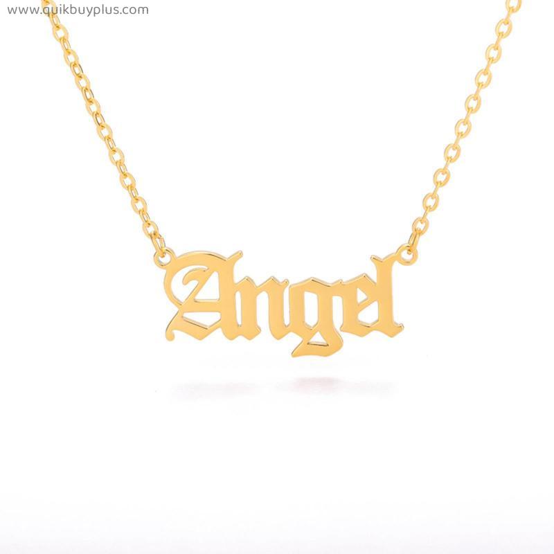 Fashion Initial Letter Name Words Pendant Necklace Stainless Steel  Ancient Alphabet gold clavicle sweater chain Jewelry Gifts Accessories for  Women Girls Students