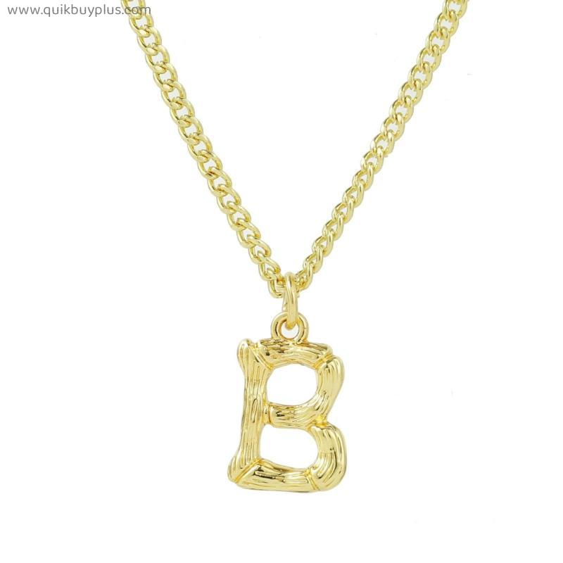 Fashion Initial bamboo Letter Name Pendant Necklace 14K Gold Plated Alphabet 26 A-Z Personalised gold clavicle sweater chain Necklace Jewelry Gifts Accessories for Men Women couples