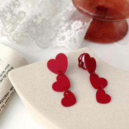 Fashion Korean Style Lovely Heart Clip Earrings Brincos Vintage Red Heart Without Piercing Ear Clips For Women Girl Gift Jewelry
