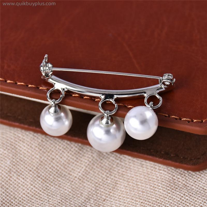 Fashion Pearl Fixed Strap Charm Safety Pin Brooch Sweater Cardigan Clip Chain Brooches Jewelry