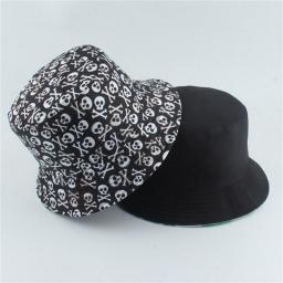 Fashion Skull Print Black Bucket Hat Women Women Bucket Cap Double Side Fisherman Hat Fishing Beach Sun Hats