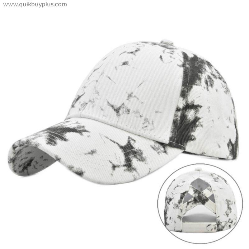 Fashion Unisex Men Women Tie-dyed Sun Hat Adjustable Baseball Cap Hip Hop Hat Ponytail Messy Bun Caps Cotton Summer Mesh Hat