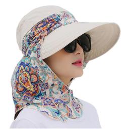Fashion Women Summer Outdoor Riding Anti-UV Sun Hat Beach Foldable Sunscreen Floral Print Caps Neck Face Wide Brim Hat