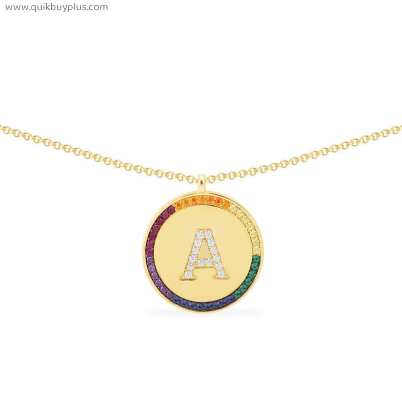Fashion diamond Coin Initial 14K Gold Plated rainbow Alphabet Choker Necklaces retro simple Hip Hop name letter pendant necklace gold sweater clavicle chain Jewelry Gifts for Women Girls