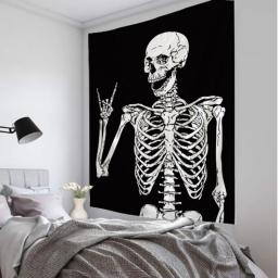 Fear Skull Printing Tapestry Black Background Wall Decoration Art Asthetic Room Decor Living Room Wall Canva Witchcraft Tapestry