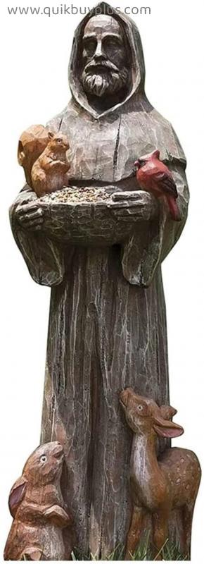 Feathered Garden Statue With Bird Feeder St. Francis And Friends Creative Resin Crafts Statue For Garden Courtyard Decoration (Color : White)