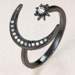 Female Cute Star Moon Opening Adjustable Ring Vintage Fashion Black Rose Gold Silver Color Rings For Women Wedding Crystal Ring