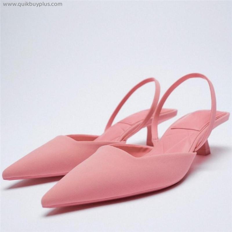 Female Shoes Slippers Soft Platform Women Heels Pointed Toe Med Mules Sexy Comfort Summer High Square heel Basic Fabric