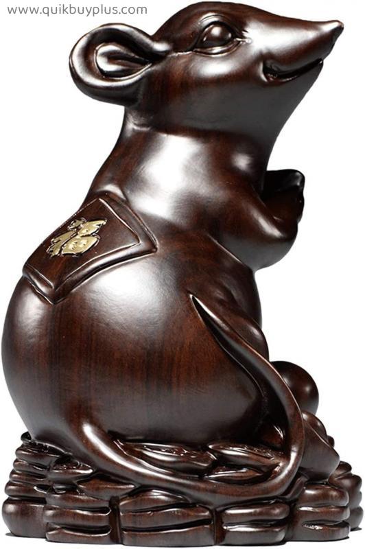 Feng Shui Ornaments Ebony Carved Rat Ornaments, Chinese Zodiac Rat Home Craft Decoration/Animal Statues, The Best Choice for Gifts Creative Figurine Sculptures