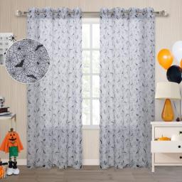 Fitable Halloween Sheer Curtains For Living Room And Bedroom White And Black Spider Web Bats Door Sheer Curtain Panel Decor For Halloween Window Decorations 52x84 Inch