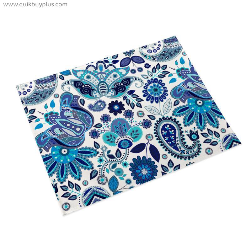 Floral Abstract Print Cotton Linen Fabric Foldable Placemats Kitchen Table Decoration Indoor And Outdoor
