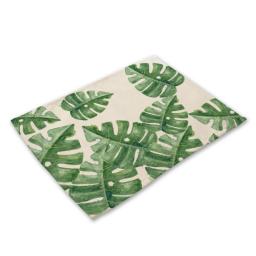 Flower Green Leaf Printed Placemats Scratch Resistant Non-Slip Waterproof Kitchen Table Placemats Easy to Clean