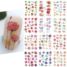 Flower Nail Art Stickers Decals Summer Nail Decorations Blooming Flower Nail Stickers Decals Water Summer Sliders Chrysanthemum Peony Design for Manicure 12 Sheets