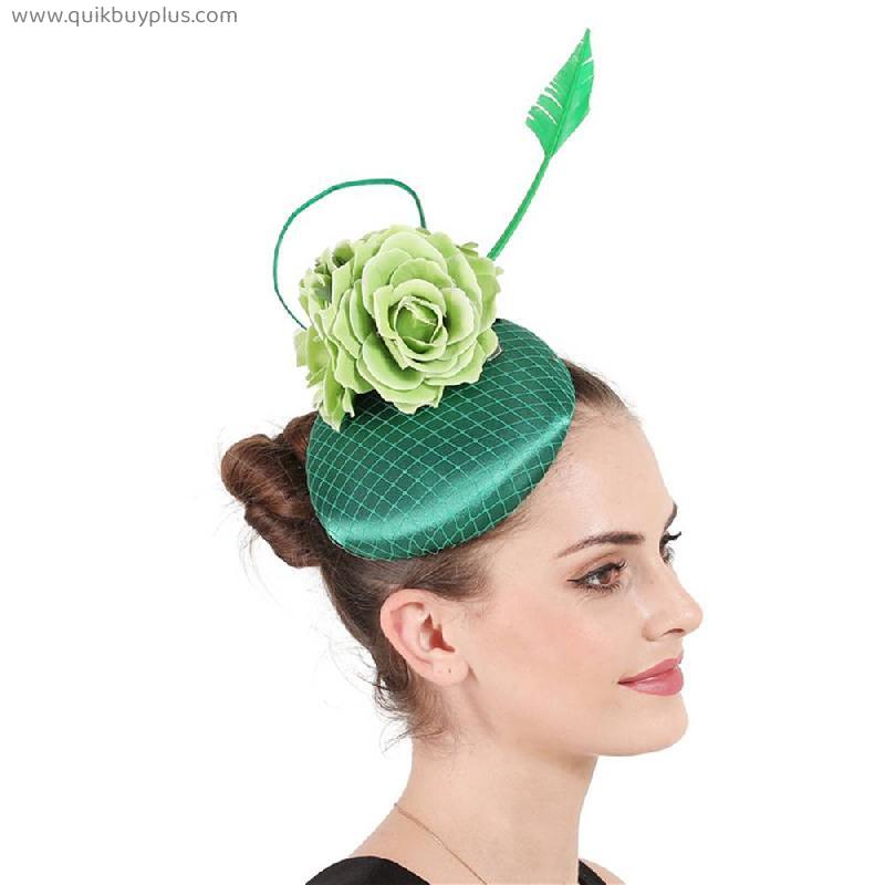 Flower Wedding Headwear Bride Headpiece With Fancy Mesh Fascinators Bridal Hat With Hair Clip