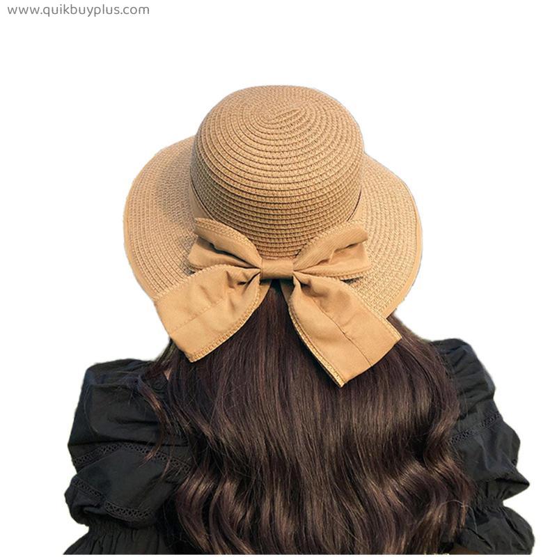 Foldable Big Brim Floppy Girls Straw Hat Sun Hat with Bowknot Elegant Protection Shading Fashion Beach Caps for WomenNew