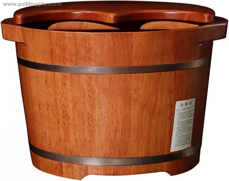 Foot Bath CYLQ Foot Soaking Bath Basin with Lid，Large Size for Soaking Feet，Thick Sturdy Wood Pedicure Spa and Massage，Footbath Bucket Tired and Sore Feet 26cm (Color : Brown Wood)