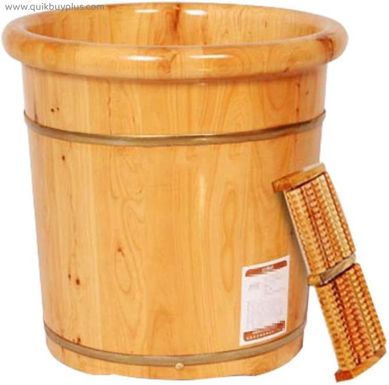 Foot Bath CYLQ Foot Spa Tub，Wooden Foot Bath Barrel，Masssaging Rollers Pedicure Tired Feet Stress Relief Help Sleep Home Use Large Size for Soaking Feet，40cm (Color : Wood Color)