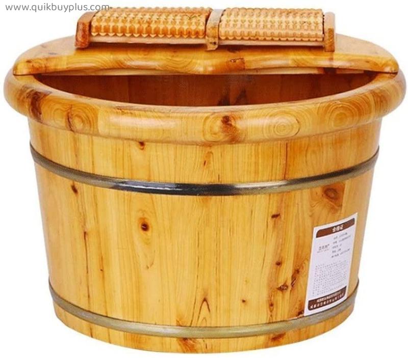 Foot Bath CYLQ Wooden Foot Basin With Lid，Foot Tub For Soaking Feet，Pedicure And Massage For Soaking Your Tired And Sore Feet, Foot Bath Barrel 26cm (Color : Wood color)