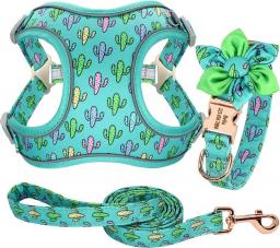 Forestpaw Multi-Colored Dog Harness and Leash Set,Step in Reflective Vest Harness, Personalized Dog Collar and Harness for Small,Medium,Large,French Bulldog,Labrador,Beagles,Samoyed,CactusGreen,S