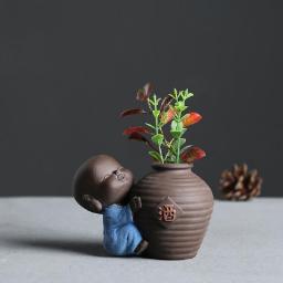 Free Shipping Cute The Little Monk Purple Clay Tea Pet Home Decor Mini Water Planting Flower Vase