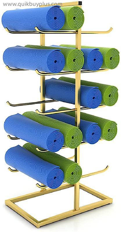 Freestanding Foam Rollers Yoga Mat Rack Organizer, Extra Large 5 Tier Metal Yoga Mat Stand Storage, Heavy Duty Yoga Mat Holder Shelf (Color : Black, Size : Hold 20 mats)