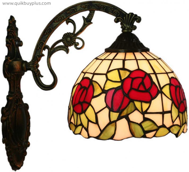GAUUA Flower Wall Lamp Tiffany Style Wall Light Handmade 12 Inch Stained Glass Lampshade for Bedroom Corridor Porch Balcony Lighting
