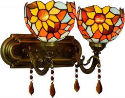 GAUUA Vintage Double Head Wall Light Tiffany Pastoral Wall Lamps for Living Room Dimmable Handmade Stained Glass Shade Alloy Base Living Room Basement Corridor Loft Bedside Kitchen