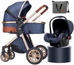 GENYS Lightweight Baby Stroller Carriage 3 In 1 Travel Baby Buggy With Large-Size Bassinet,Luxury Pushchair Stroller With Shock Absorber Spring,Diaper Bag Footmuff Mosquito Net Rain Cover