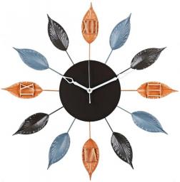 GMTstore Large Wall Clock Metal Decorative Mid Century Leaf Shape Non Ticking Wall Clocks Battery Operated For Living Room Bedroom Dining Room Cafes Hotels (Color : Multicolor, Size : 60x60cm)