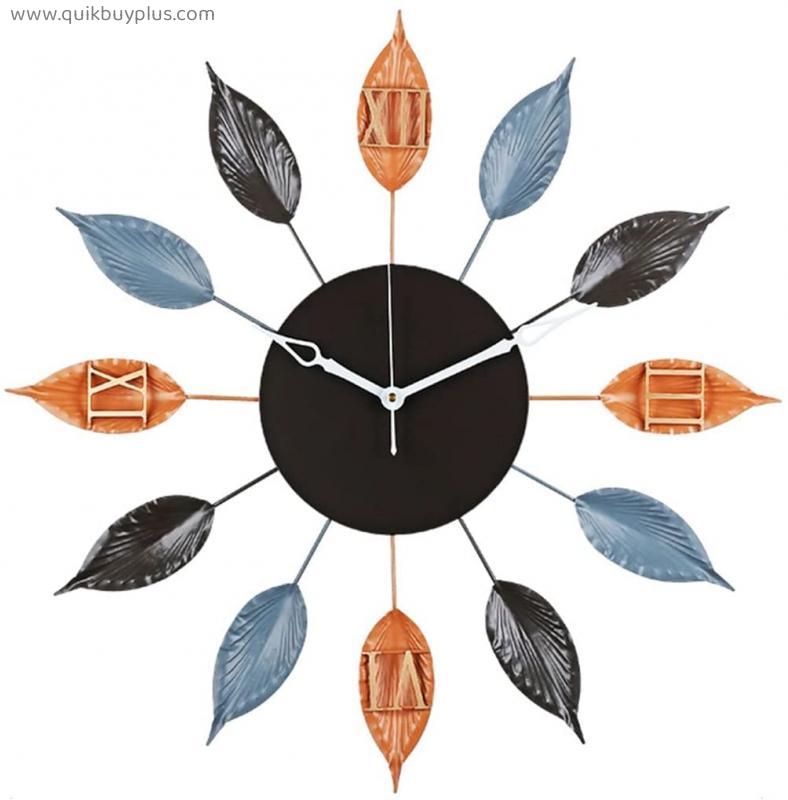GMTstore Large Wall Clock Metal Decorative Mid Century Leaf Shape Non Ticking Wall Clocks Battery Operated For Living Room Bedroom Dining Room Cafes Hotels (Color : Multicolor, Size : 60x60cm)