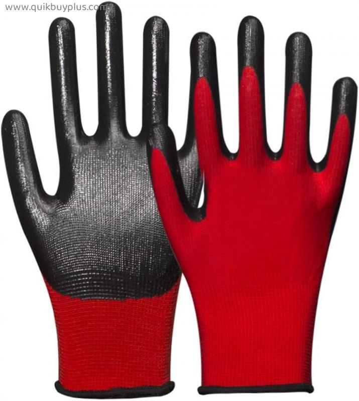 GUOJINE Industrial Gloves，Knit Wrist Cuff Work Gloves, For Precision Work, Waterproof Non-slip Gloves, DIY(red 12 Pairs)