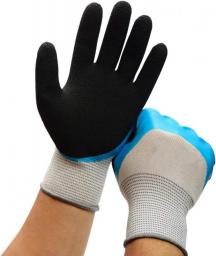 GUOJINE Rubber Fully Coated Working Gloves With Cuffs, Nylon GloveSmooth, Blue, Large (1 Pair)