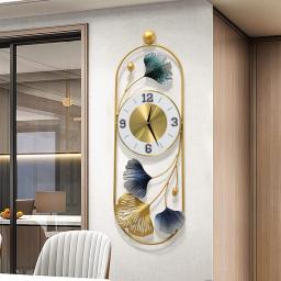 GUYTGAI Big Wall Clock, Fashion 3D Metal Wall Art Wall Clocks, Ginkgo Leaf Design Silent Non Ticking Sunburst Creativity Decor Wall Watches, for Living Room,Bedroom,Office