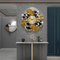 GUYTGAI Large Metal 3D Wall Clocks, Art Ginkgo Leaf Design Silent Non Ticking Sunburst Quartz Wall Watches, Creativity 3D Metal Wall Art for Living Room Bedroom