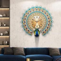 GUYTGAI Peacock Wall Clock, Large Wall Clocks for Living Room Decor, Large Decorative Wall Clock Peacock Silent Modern Wall Clock Art Decorative Clock Mute Wall Watch,60cm*58cm
